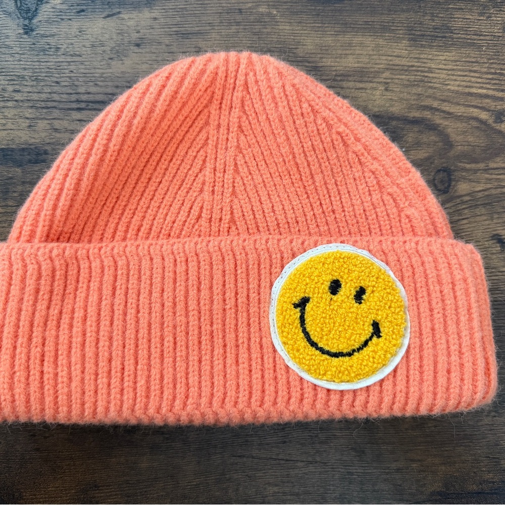 Smiley Face Orange Knit Beanie